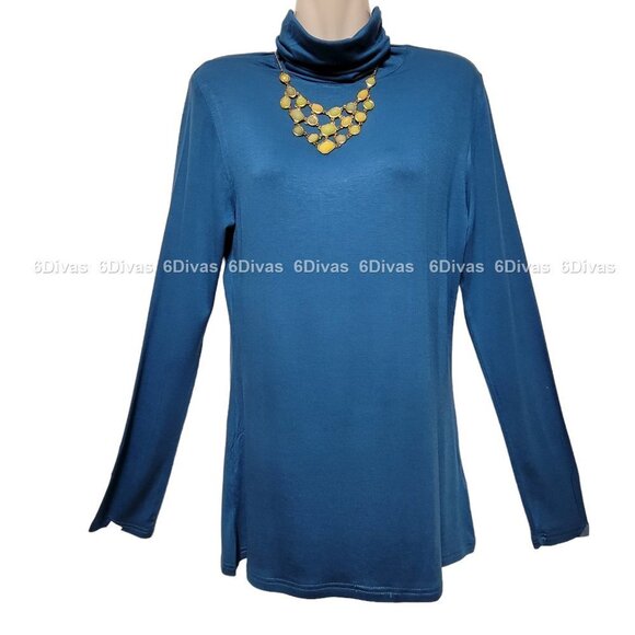 𝅺BLUE Long Sleeve Lightweight Stretchy Comfy Turtleneck Tunic- Size L/G - Picture 1 of 8